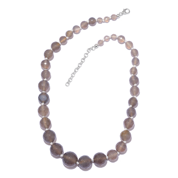 Grey Quartzite Ball Beads Graduated Necklace (Size 18 with 2 Inch Extension) in Platinum Overlay Ste