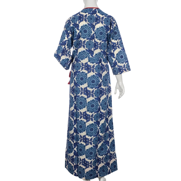 100% Cotton Screen Printed Floral Pattern Long Dress (size14-16) - Blue