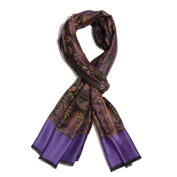 100% Modal Purple, Black and Multi Colour Jacquard Scarf (Size 190x70 Cm)