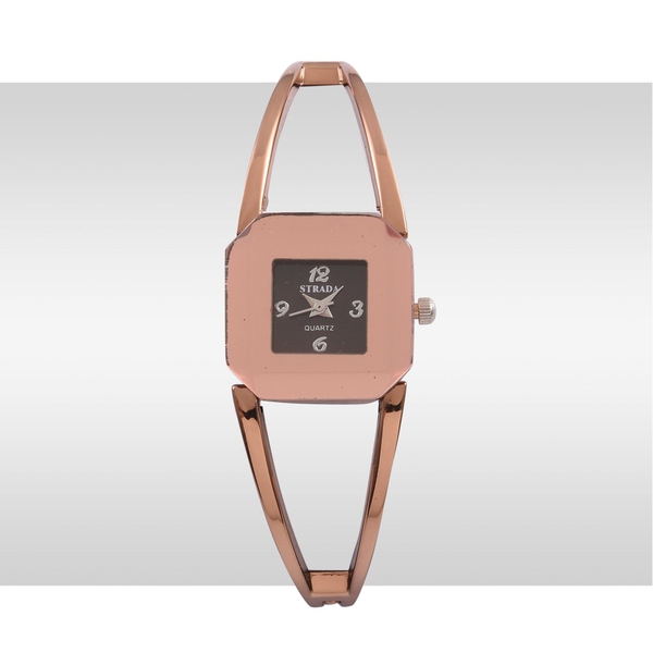 STRADA Japanese Movement Chocolate Dial Water Resistant Watch in Rose Gold Tone with Stainless Steel Back and Chain Strap