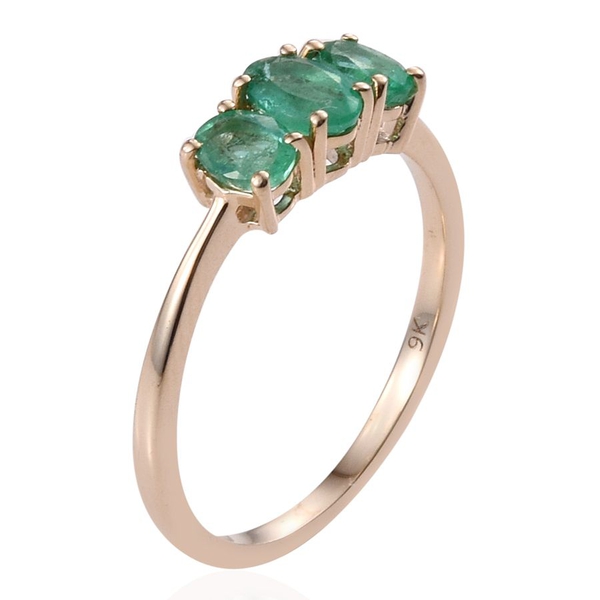 9K Y Gold Boyaca Colombian Emerald (Ovl) 3 Stone Ring 1.000 Ct.