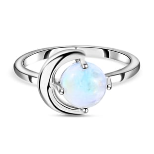 Rainbow Moonstone Ring in Platinum Overlay Sterling Silver 1.54 Ct.
