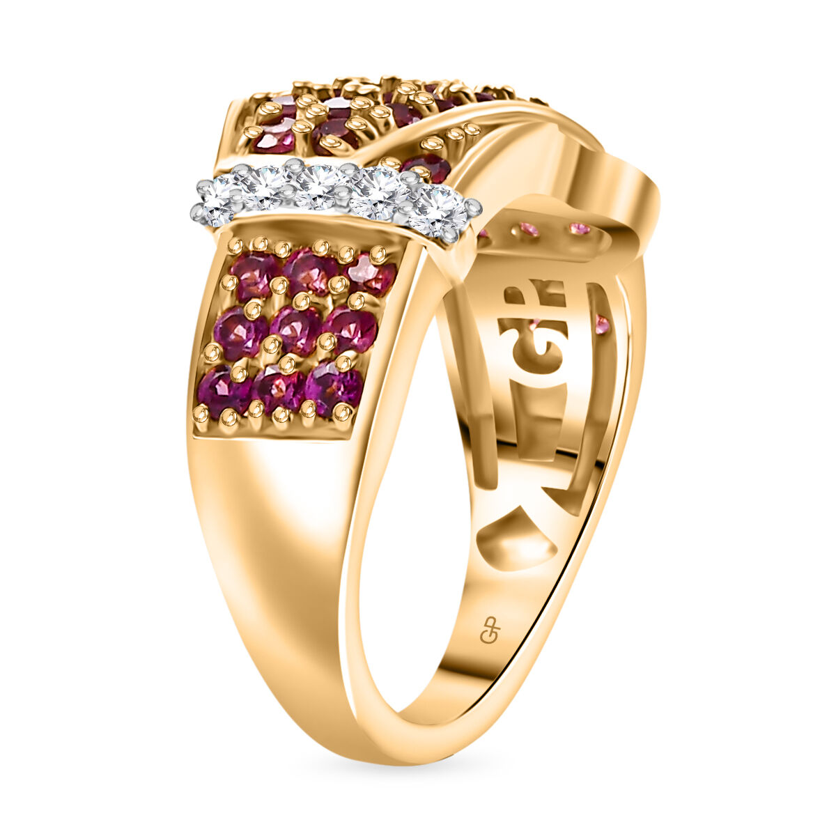 GP Royal Art Deco Collection - African Amethyst, Blue Sapphire & White Zircon Cluster Ring in 18K Vermeil Yellow Gold Plated Sterling Silver 0.90 Ct.