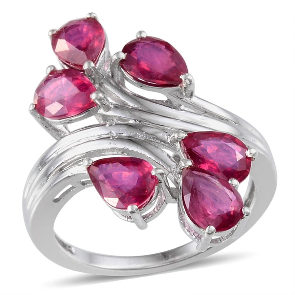 African Ruby (Pear) Crossover Ring in Platinum Overlay Sterling Silver 4.500 Ct.