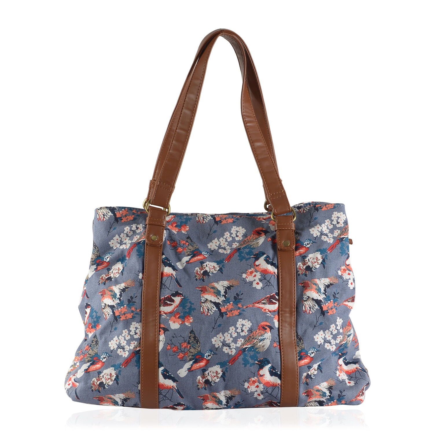 100 % Cotton Multi Colour Birds and Floral Pattern Tote Bag With Sequins and Shoulder Strap (Size 45x30x20 Cm)