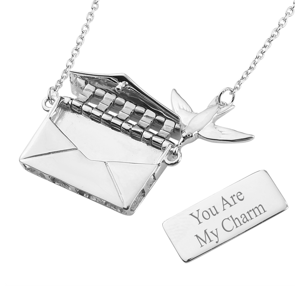 Personalised Secret Message Envelope Necklace with Bird, Size 20-Inch