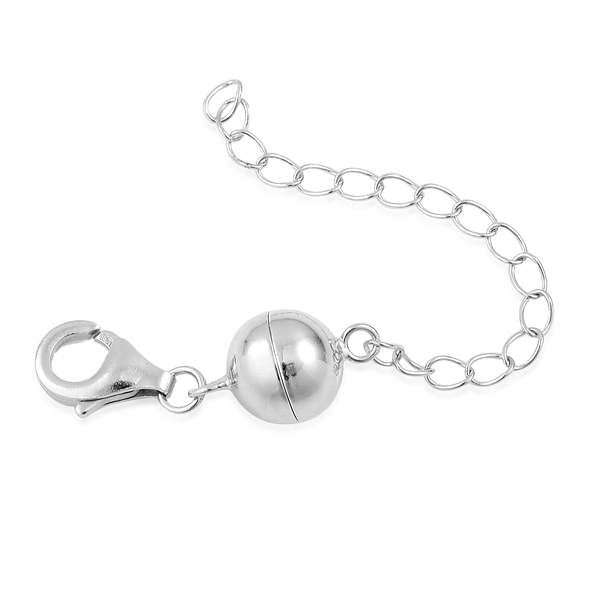 Rhodium Overlay Sterling Silver Magnetic Ball Clasp with 2 Inch Extender