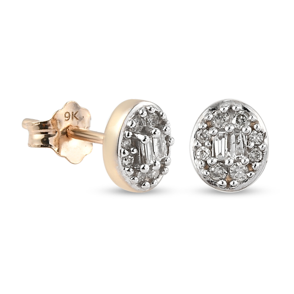9K Yellow Gold SGL CERTIFIED Diamond (I3/G-H) Stud Earrings (With Push Back) 0.14 Ct.