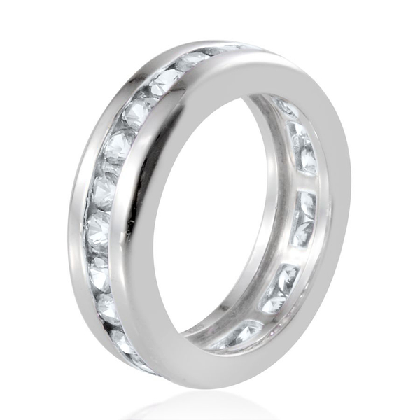 Lustro Stella - Platinum Overlay Sterling Silver (Rnd) Full Eternity Band Ring Made with Finest CZ 1.500 Ct.