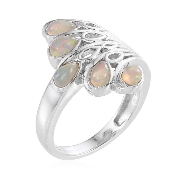 AA Ethiopian Welo Opal (Pear) 5 Stone Ring in Platinum Overlay Sterling Silver 1.000 Ct.