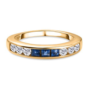 Blue Sapphire and Natural Cambodian Zircon Half Eternity Ring in 14K Yellow Gold Overlay Sterling Si
