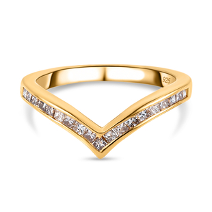 Champagne Diamond Wishbone Ring in Vermeil Yellow Gold Overlay Sterling Silver 0.50 Ct.