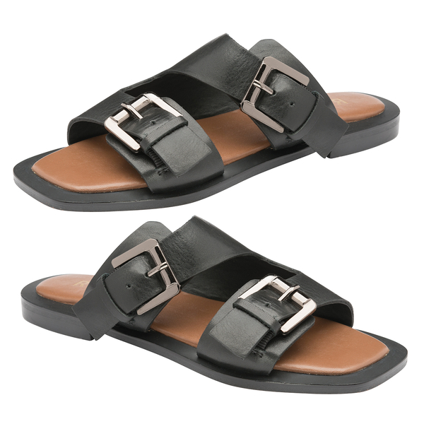 Ravel Kintore Leather Mule Sandals in Black Colour
