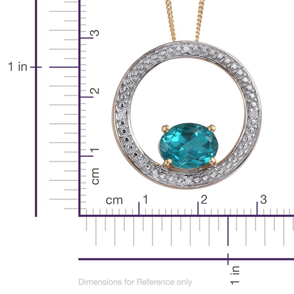 Capri Blue Quartz (Ovl 2.25 Ct), Diamond Pendant With Chain in 14K Gold Overlay Sterling Silver 2.280 Ct.