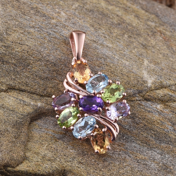 Sky Blue Topaz (Ovl), Amethyst, Hebei Peridot, Rose De France Amethyst and Citrine Pendant in Rose Gold Overlay Sterling Silver 4.250 Ct.