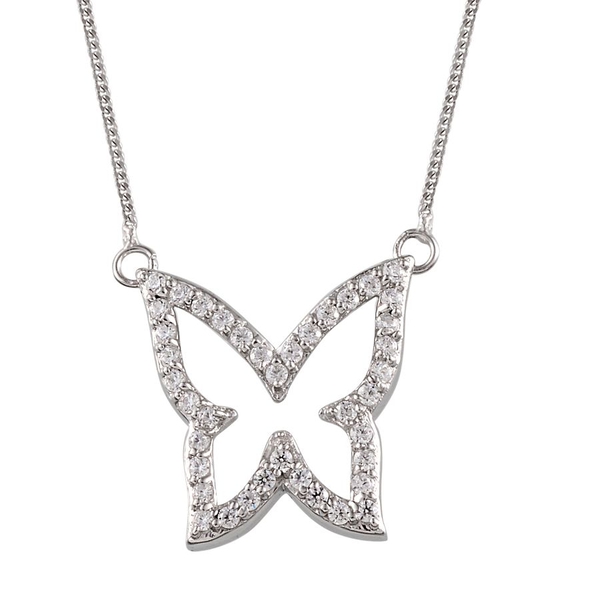 Lustro Stella - Platinum Overlay Sterling Silver (Rnd) Butterfly Necklace (Size 18) Made with Finest