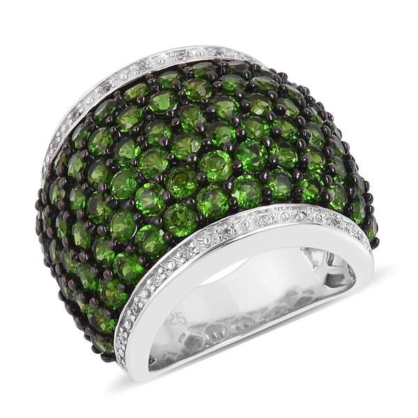 Diopside and Cambodian Zircon Ring in Black and Rhodium Plated Sterling Silver,5.95 Ct