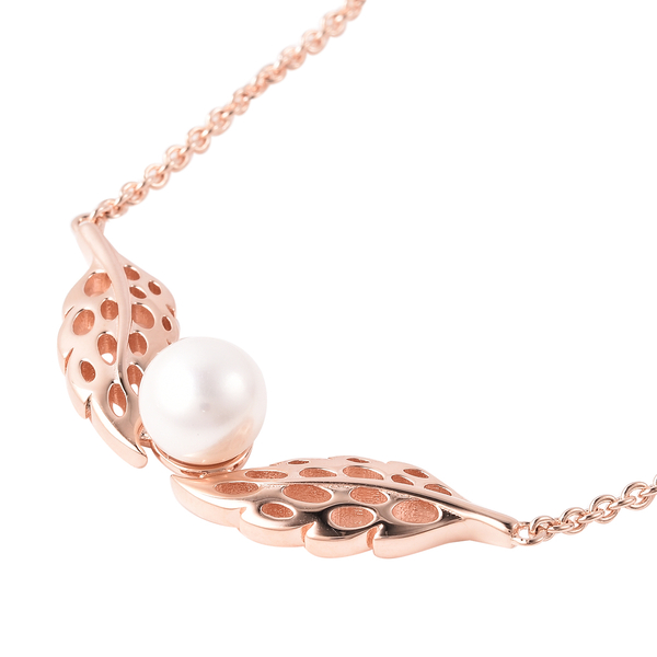 RACHEL GALLEY - Freshwater White Pearl Feather Necklace (Size 24) in Rose Gold Overlay Sterling Silver