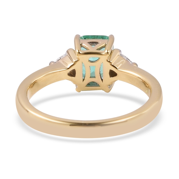 ILIANA 18K Yellow Gold AAA Boyaca Colombian Emerald (Oct) Diamond (Si/G-H) Trilogy Ring 1.700 Ct.