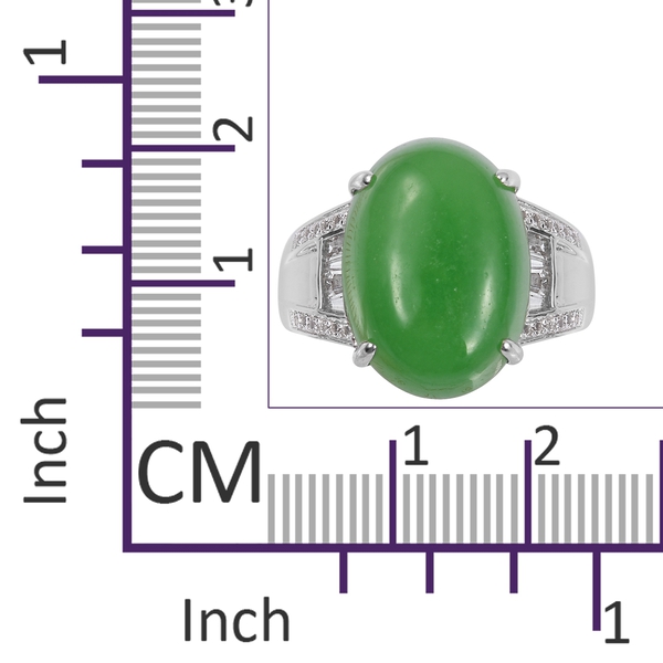 Green Jade (Ovl 14.00 Ct), White Topaz Ring in Rhodium Plated Sterling Silver 14.505 Ct. Silver wt 5.39 Gms.