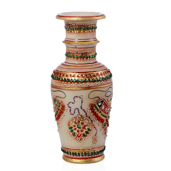 Home Decor - Marble Flower Vase With Beautiful Miniature Painting All Around (Size 6)