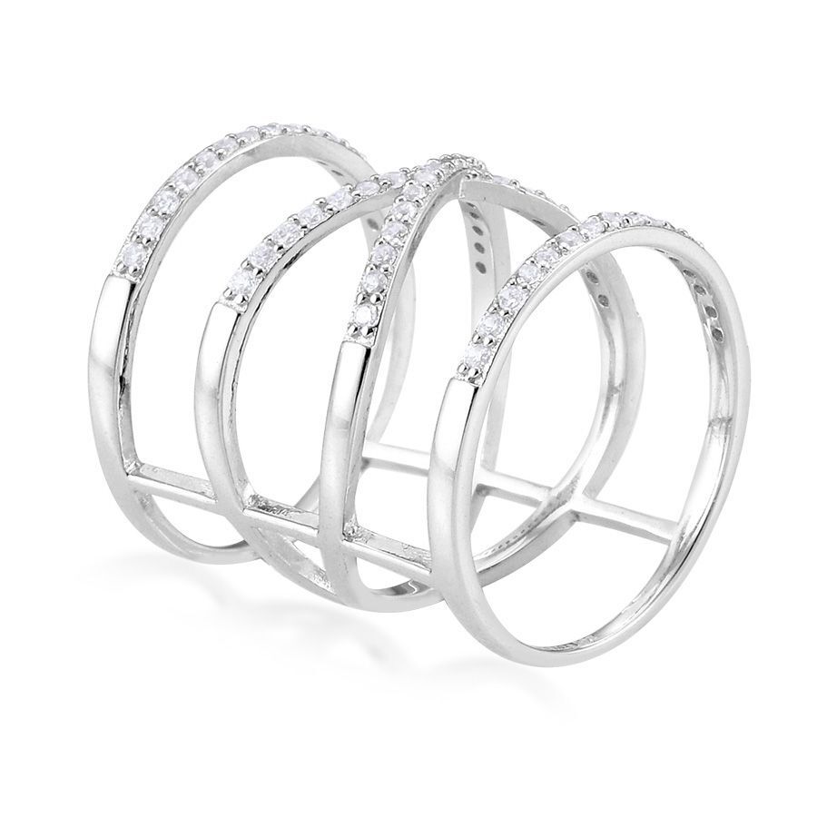 AAA Simulated White Diamond Ring in Platinum Overlay Sterling Silver