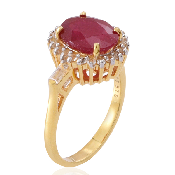 African Ruby (Ovl 5.00 Ct), White Topaz Ring in 14K Gold Overlay Sterling Silver 6.500 Ct.