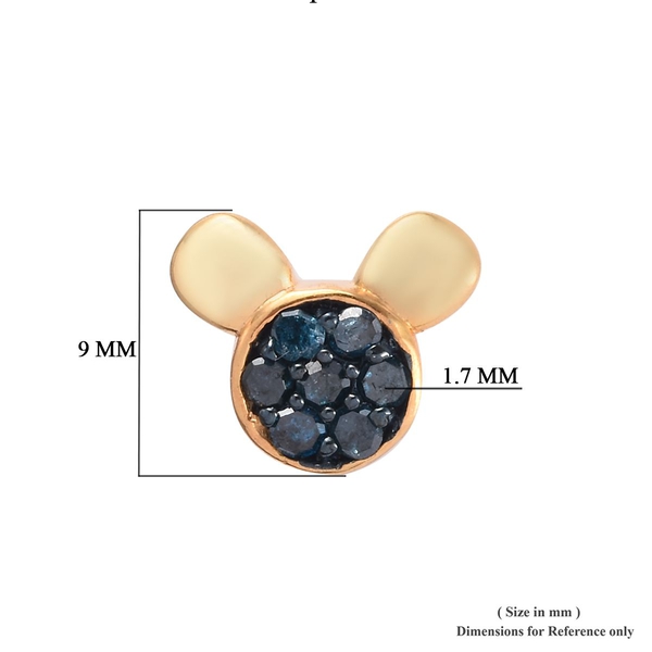 0.33 Ct Blue Diamond Cartoon Face Cluster Stud Earrings in Gold Plated Silver with Push Back