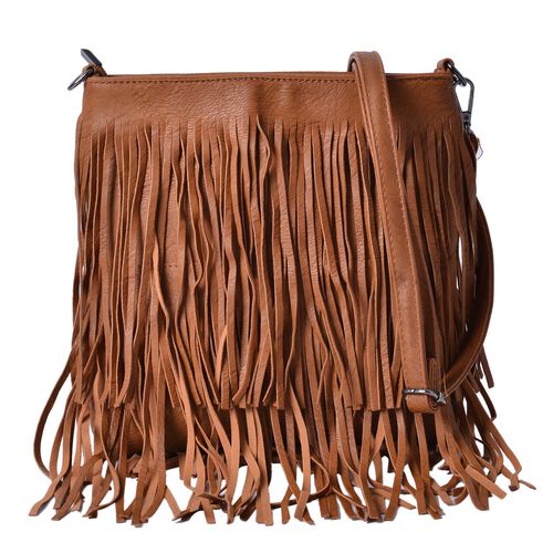 Chocolate Colour Crossbody Bag with Tassels and Adjustable and ...
