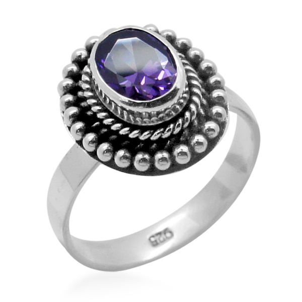 Royal Bali Collection AAA Simulated Amethyst (Ovl) Solitaire Ring in Sterling Silver 1.550 Ct.