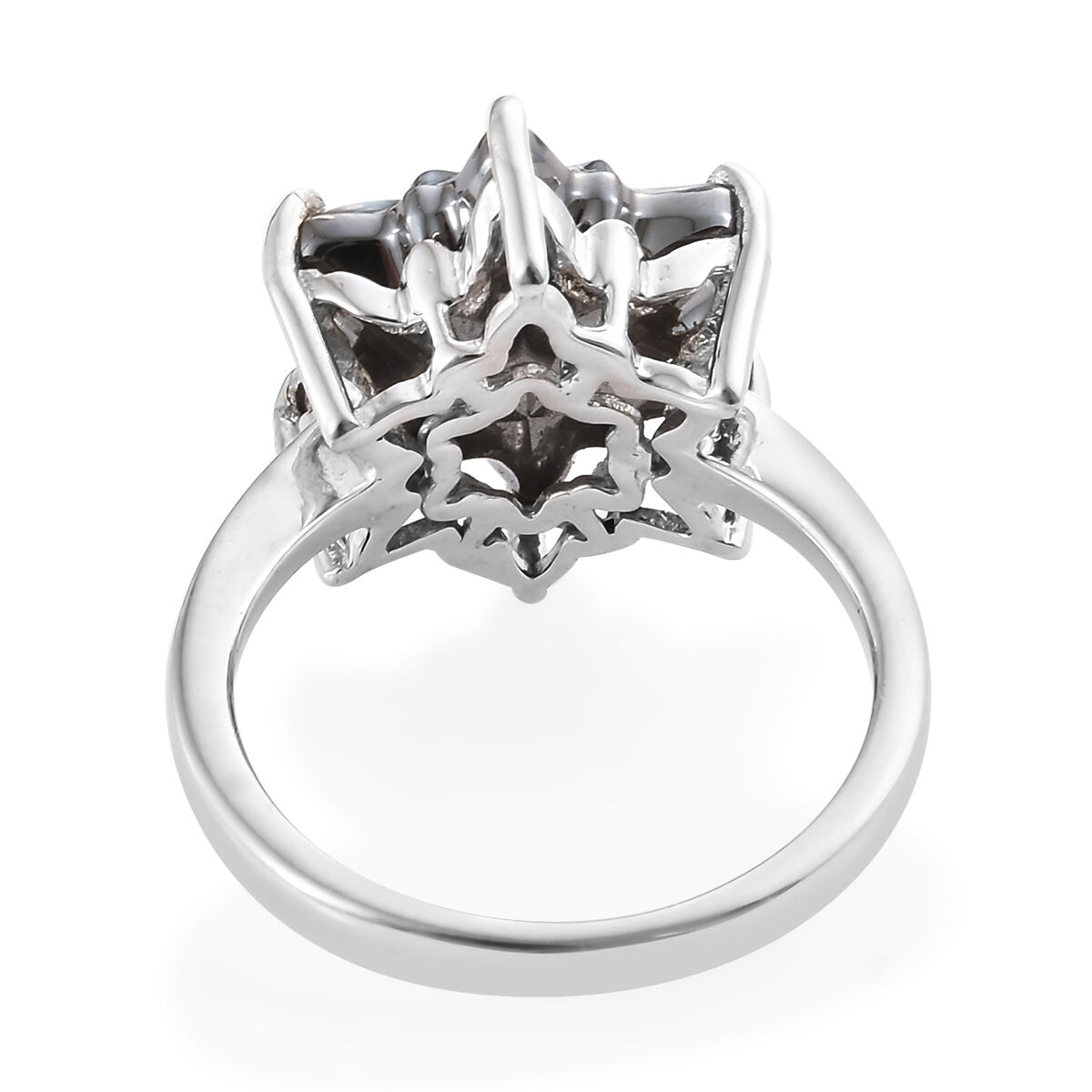 Lustro Stella -  -  Crystal Silver Night Stellaris Cut Ring in Platinum Overlay Sterling Silver