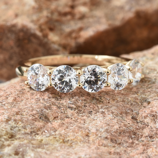 Lustro Stella Made with Finest CZ 5 Stone Ring in 9K Yellow Gold 2.11 Grams