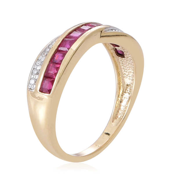 9K Y Gold Ruby (Sqr), Natural Cambodian White Zircon Ring 1.000 Ct.