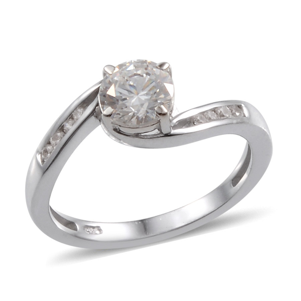 Lustro Stella - Platinum Overlay Sterling Silver (Rnd) Ring Made with Finest CZ 0.944 Ct.