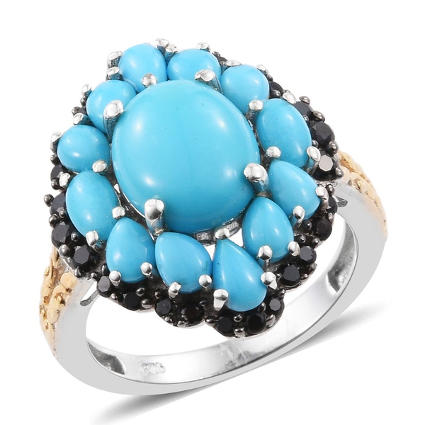 Arizona Sleeping Beauty Turquoise (Ovl 3.00 Ct), Boi Ploi Black Spinel Ring in Platinum and Yellow G