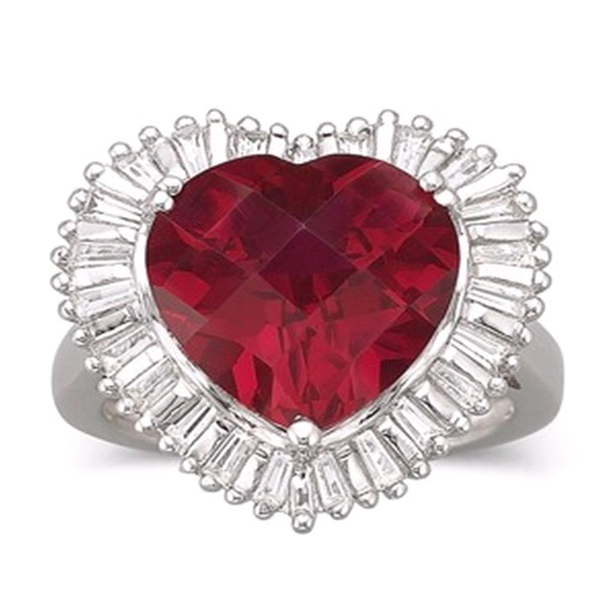 African Ruby (Hrt 6.00 Ct), White Topaz Ring in Rhodium Plated Sterling Silver 6.500 Ct.