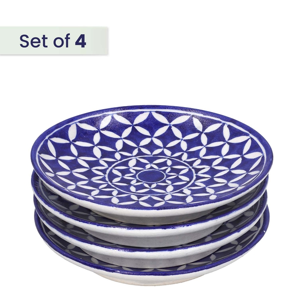 Jaipur Blue - Set of 4 Hand Painted Ceramic Plates (Size 25 Cm) - Blue