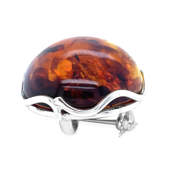 Natural Baltic Amber Brooch in Sterling Silver, Silver wt 9.93 Gms