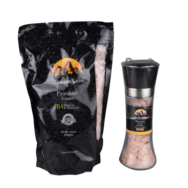 100% Pure Himalayan Dark Pink Coarse Salt Mill (19x6.5cm) 200g with 950g Refill Pouch