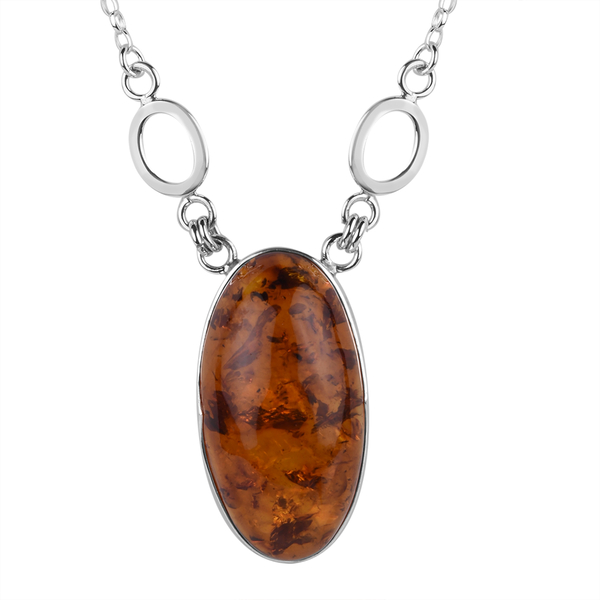 Natural Baltic Amber Necklace (Size 20 with 1 inch Extender) in Rhodium Overlay Sterling Silver, Sil