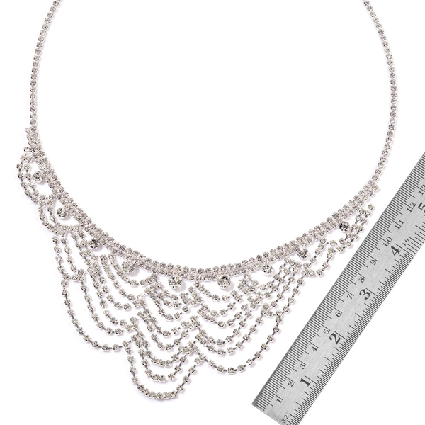 White Austrian Crystal Necklace (Size 20 with 2 inch Extender) in Silver Tone