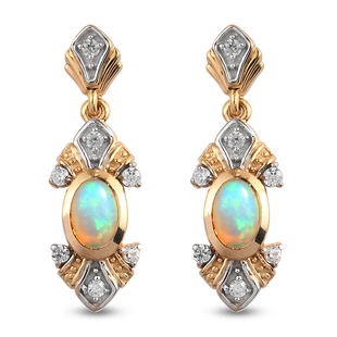 Ethiopian Welo Opal and Natural Cambodian Zircon Earrings (with Push Back) in Yellow Gold Overlay St