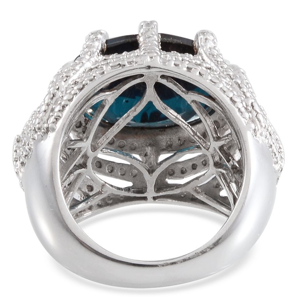 Indicolite Quartz (Ovl 9.00 Ct), Diamond Ring in Platinum Overlay Sterling Silver 9.010 Ct.