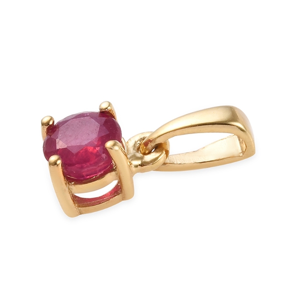 2 Piece Set - African Ruby (Rnd) Solitaire Pendant and Stud Earrings (with Push Back) in 14K Yellow Gold Overlay Sterling Silver