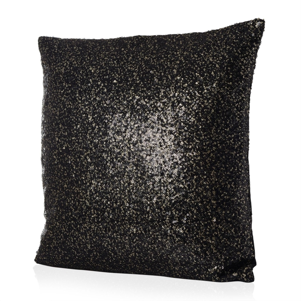 Black Colour Cushion with Golden Sequins (Size 42x42 Cm)