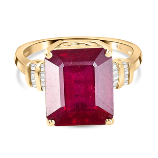 9K Yellow Gold AA  African Ruby (FF) and Diamond Ring 8.70 Ct