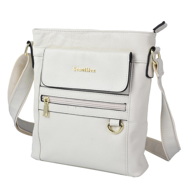 SENCILLEZ Womens Genuine Leather Crossbody Bag with Shoulder Strap - Off White