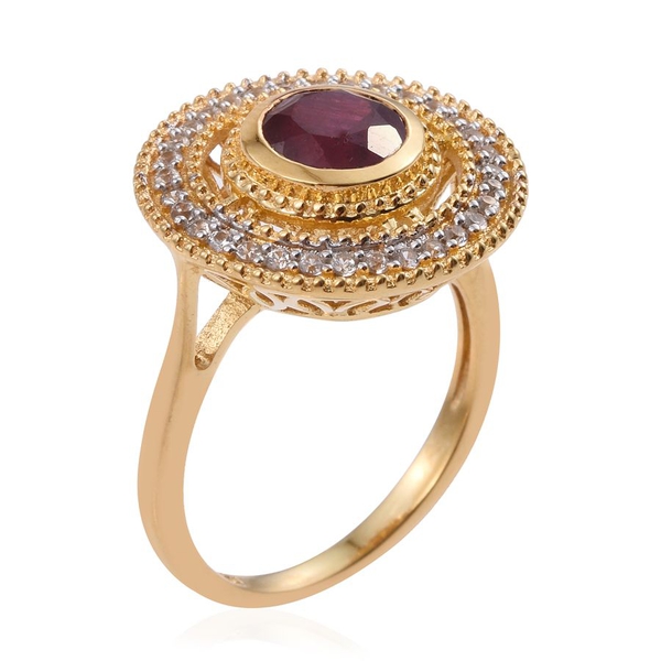 African Ruby (Rnd 2.00 Ct), Natural Cambodian Zircon Ring in 14K Gold Overlay Sterling Silver 2.250 Ct.