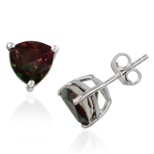 Tourmaline Colour Quartz (Trl) Stud Earrings (with Push Back) in Platinum Overlay Sterling Silver 4.