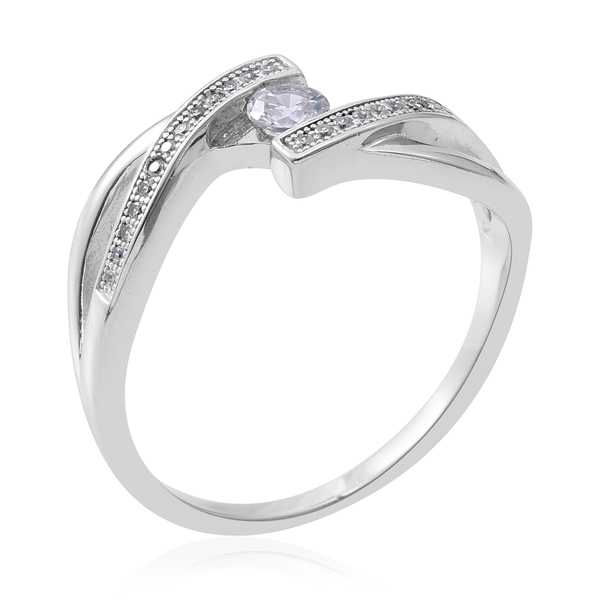 ELANZA Simulated White Diamond (Rnd) Ring in Rhodium Plated Sterling Silver, Silver wt 3.00 Gms.